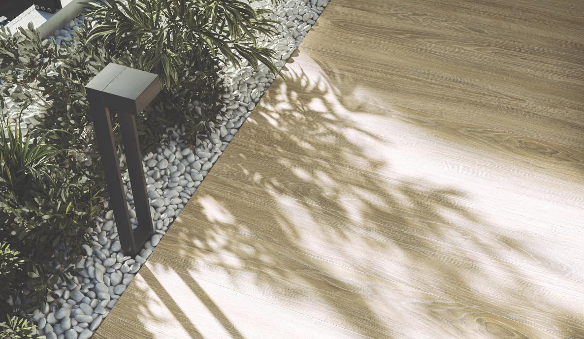 Ridgeline Duna wood-look porcelain tile outdoor walkway