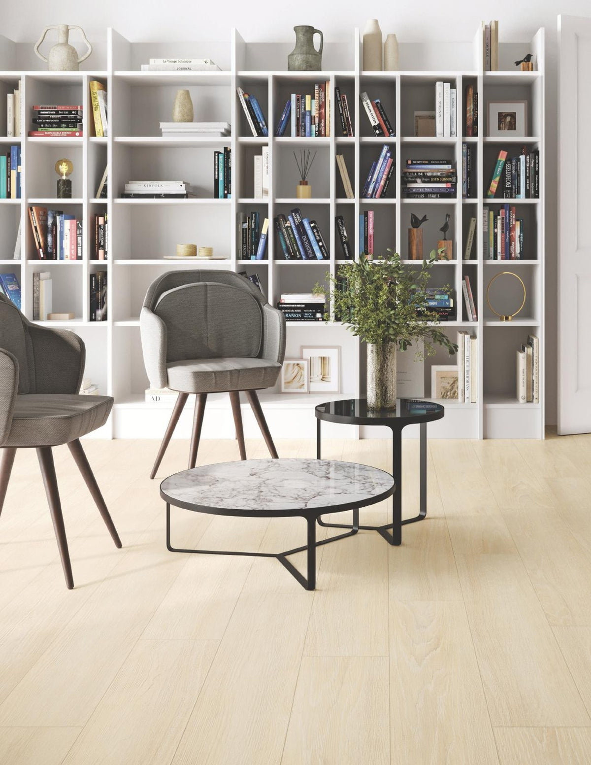 Ridgeline Neutro wood-look porcelain tile living room