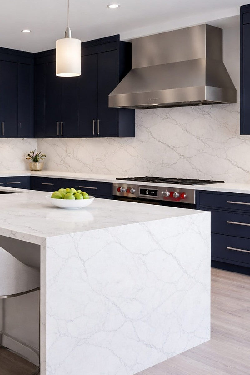 Sardinia White Quartz countertops in a kitchen