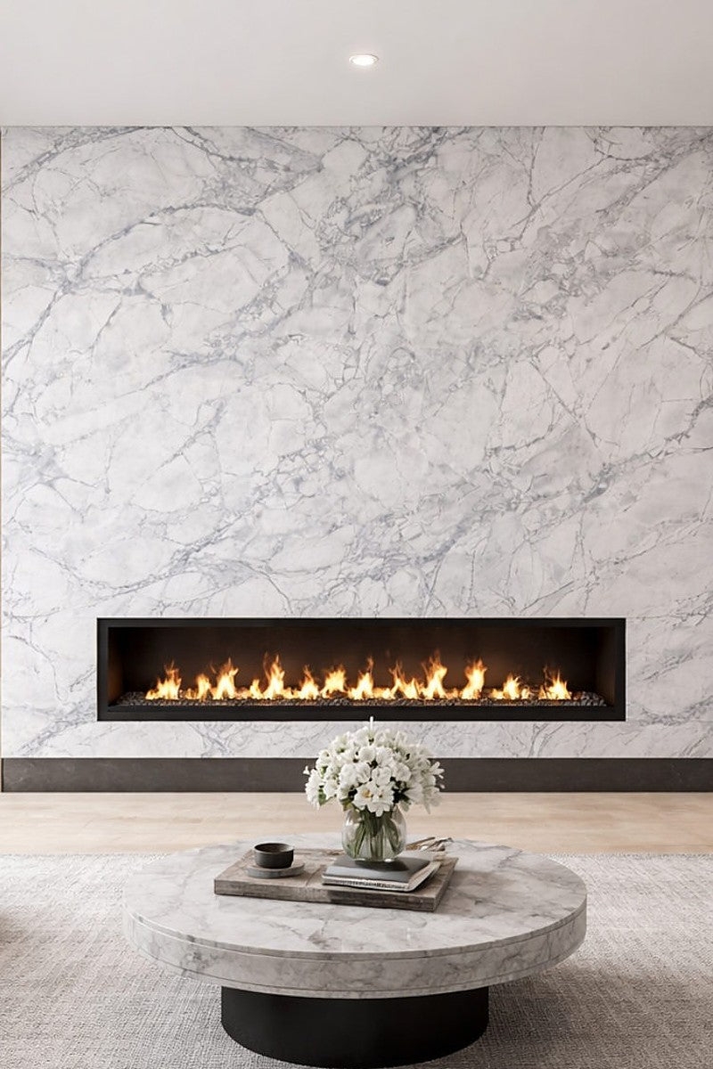 Super White Printed Quartz countertops in a kitchen