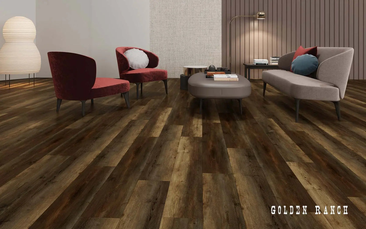 Rigid Core Wide Plank Waterproof VinylFlooring, Golden Ranch - Cabinet Sales Center