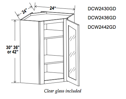 24" Width Wall Diagonal Glass Door Cabinets - Ultimate - Cabinet Sales Center